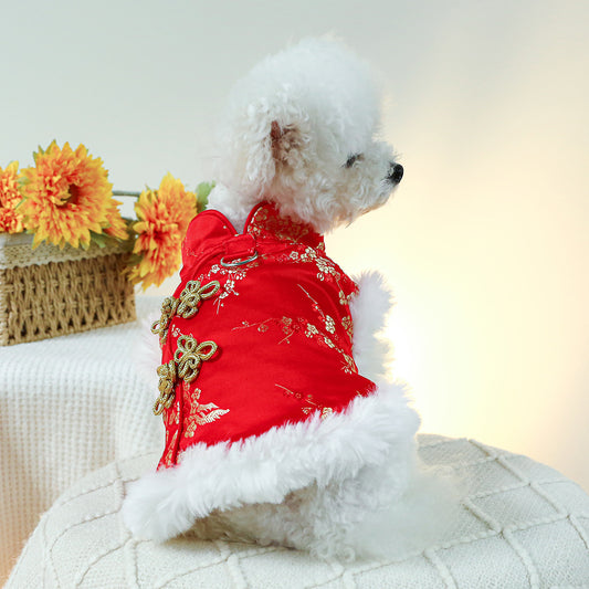 Traditional Dog Dresses For Small Medium Dogs, New Year Eve Princess Dog Clothes, Dog Wedding Dress, Pets Winter Teddy Party Coat Spring Festival Dog Cat Costume