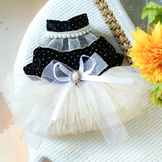 Dog Tutu Wedding Dress, Autumn And Winter New Puppy Gauze Skirt, Bowknot Princess Style Pet Clothes For Small Dogs