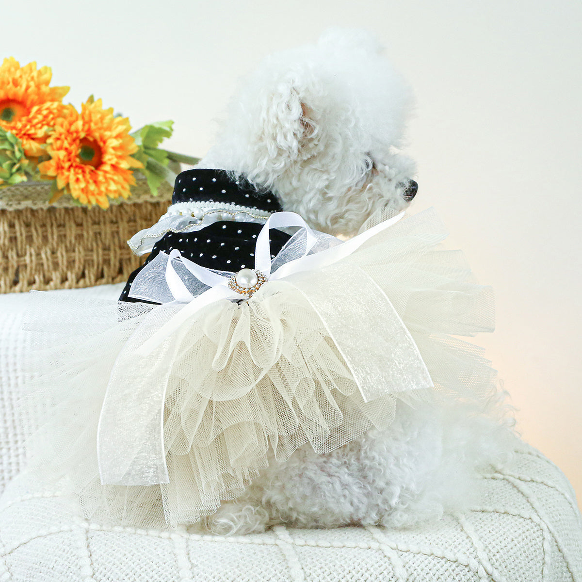 Dog Tutu Wedding Dress, Autumn And Winter New Puppy Gauze Skirt, Bowknot Princess Style Pet Clothes For Small Dogs