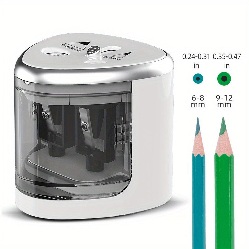 Dual Hole Electric Pencil Sharpener - Semi-Automatic, Strong Power, Ideal for Thick and Thin Pencils, Includes Two Hole Pencil Converter