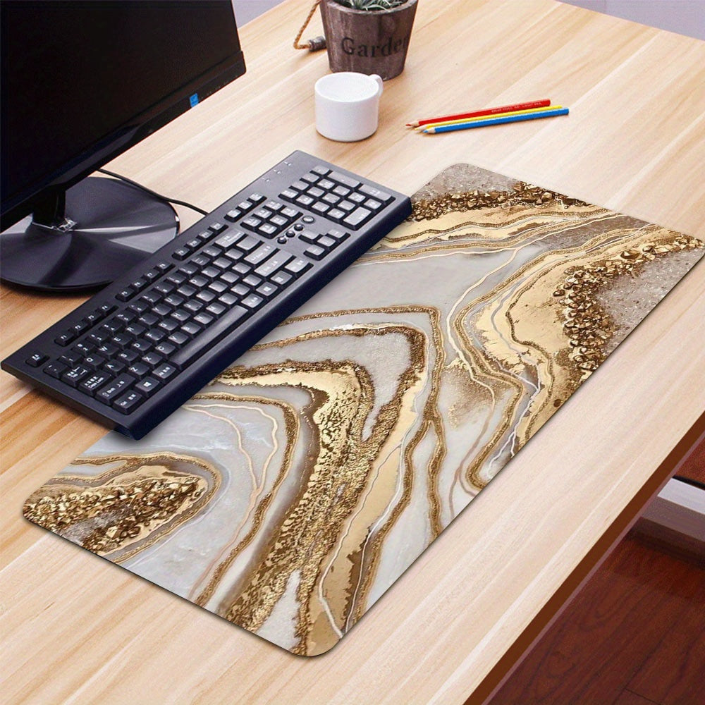 Rose Golden Marble Pattern Mouse Pad Large Gaming Mouse Pad 35.4x15.7 Inch E-Sports Mouse Pad Office Deskpad Keyboard Pad Computer Mouse Non-Slip Rubber Base Desk Pad Stitched Edges