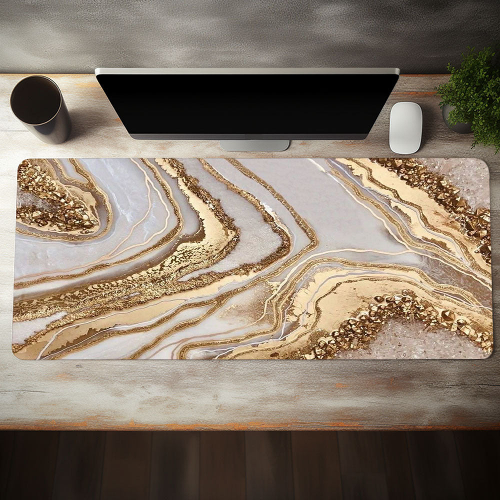 Rose Golden Marble Pattern Mouse Pad Large Gaming Mouse Pad 35.4x15.7 Inch E-Sports Mouse Pad Office Deskpad Keyboard Pad Computer Mouse Non-Slip Rubber Base Desk Pad Stitched Edges