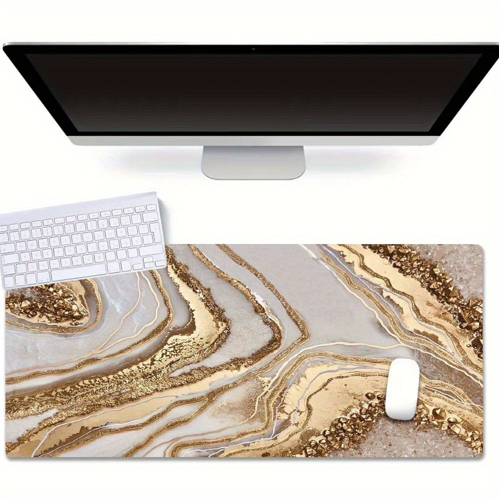 Rose Golden Marble Pattern Mouse Pad Large Gaming Mouse Pad 35.4x15.7 Inch E-Sports Mouse Pad Office Deskpad Keyboard Pad Computer Mouse Non-Slip Rubber Base Desk Pad Stitched Edges