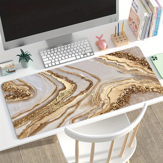 Rose Golden Marble Pattern Mouse Pad Large Gaming Mouse Pad 35.4x15.7 Inch E-Sports Mouse Pad Office Deskpad Keyboard Pad Computer Mouse Non-Slip Rubber Base Desk Pad Stitched Edges