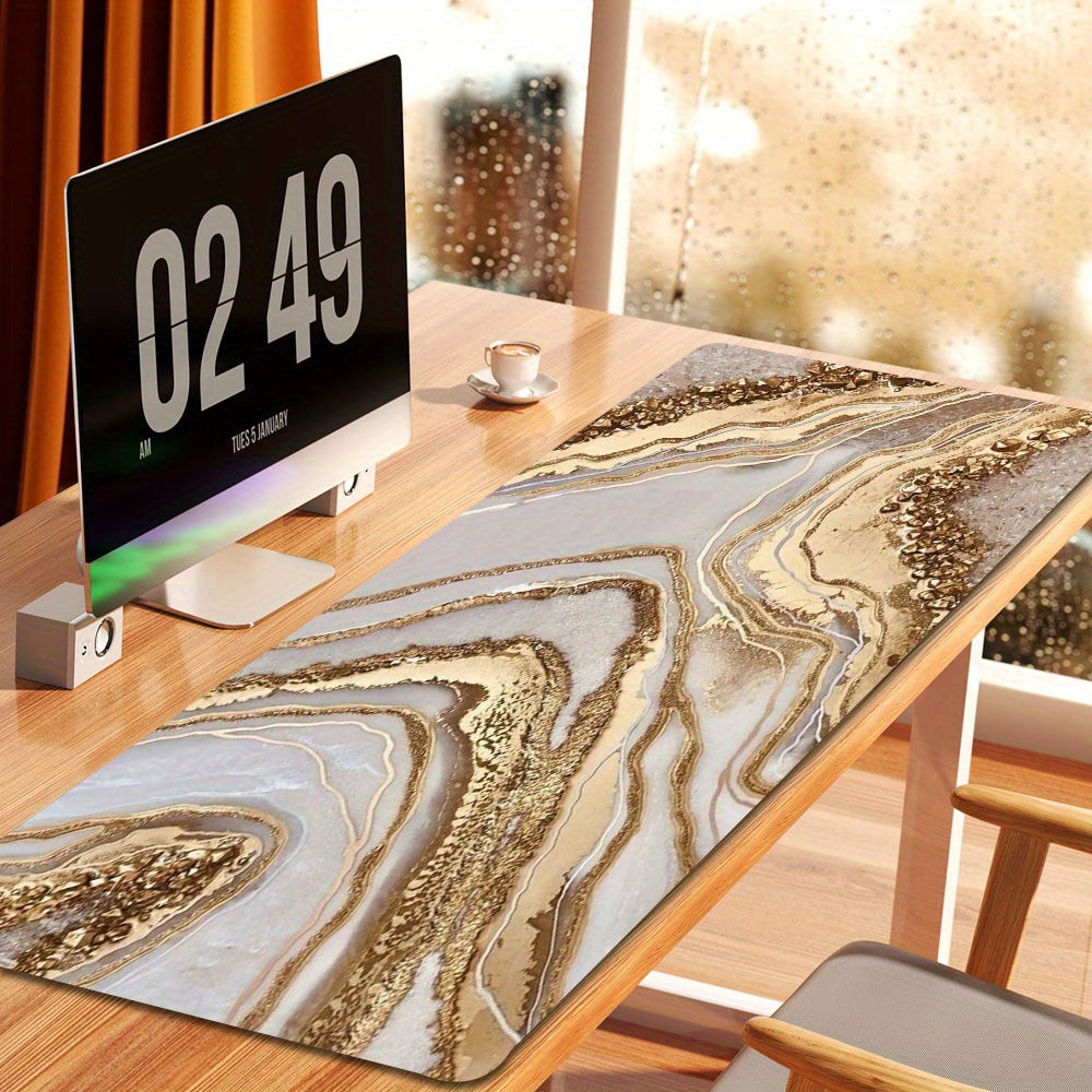 Rose Golden Marble Pattern Mouse Pad Large Gaming Mouse Pad 35.4x15.7 Inch E-Sports Mouse Pad Office Deskpad Keyboard Pad Computer Mouse Non-Slip Rubber Base Desk Pad Stitched Edges