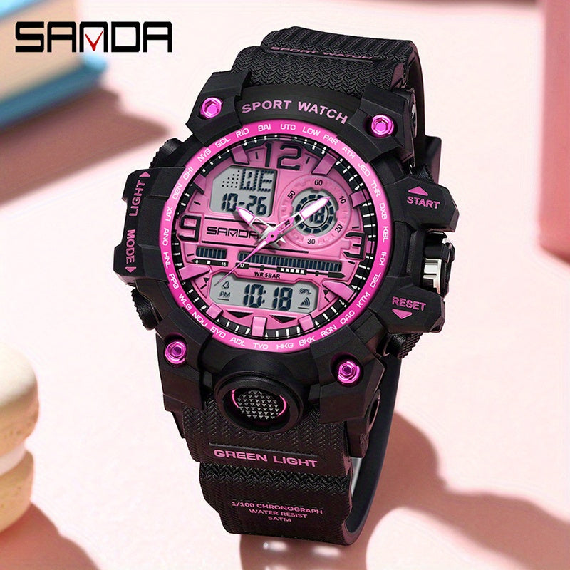 SANDA Outdoor Sports Shockproof Digital Watch For Women Daily Uses Multi Functional, Luminous Electronic Watch