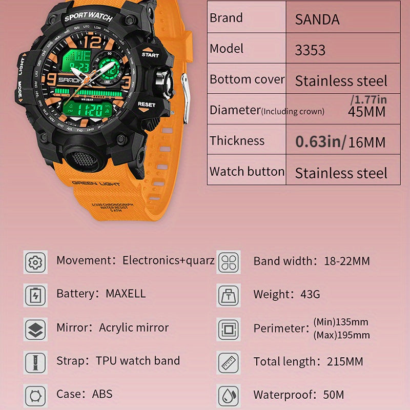 SANDA Outdoor Sports Shockproof Digital Watch For Women Daily Uses Multi Functional, Luminous Electronic Watch