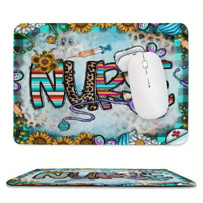 1pc Nurse Life, Sunflower Mouse Pad, Smooth Surface, Stitched Edges And Non-Slip Rubber Base. Computer Mouse Pads For Laptop & PC, Gaming & Working.