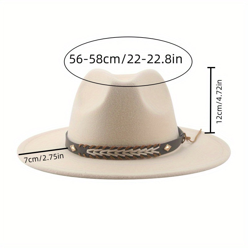 1pc Western Elegant Cowboy Hat, Unisex Retro Style Fedora Hat With Braided Band, For Men Women, Ethnic Design, Holiday Fashion