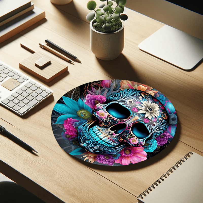 Horror Skull Round Mouse Pad, Aesthetic Mouse Pad With Design, Desk Accessories Office Keyboard Pad Computer Mouse Non-Slip Round Computer Mat For Home Work