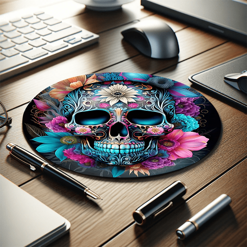 Horror Skull Round Mouse Pad, Aesthetic Mouse Pad With Design, Desk Accessories Office Keyboard Pad Computer Mouse Non-Slip Round Computer Mat For Home Work