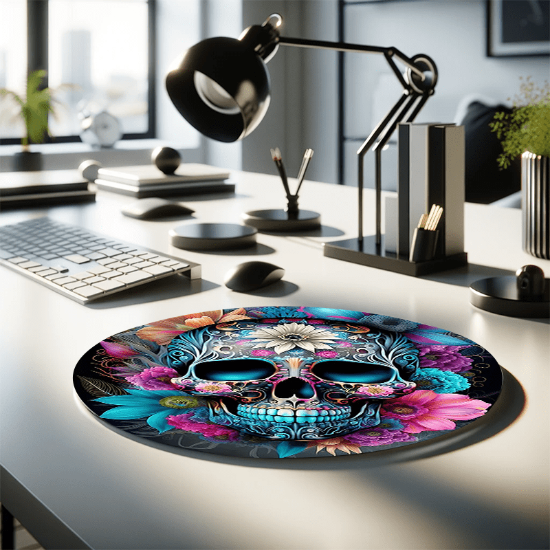 Horror Skull Round Mouse Pad, Aesthetic Mouse Pad With Design, Desk Accessories Office Keyboard Pad Computer Mouse Non-Slip Round Computer Mat For Home Work