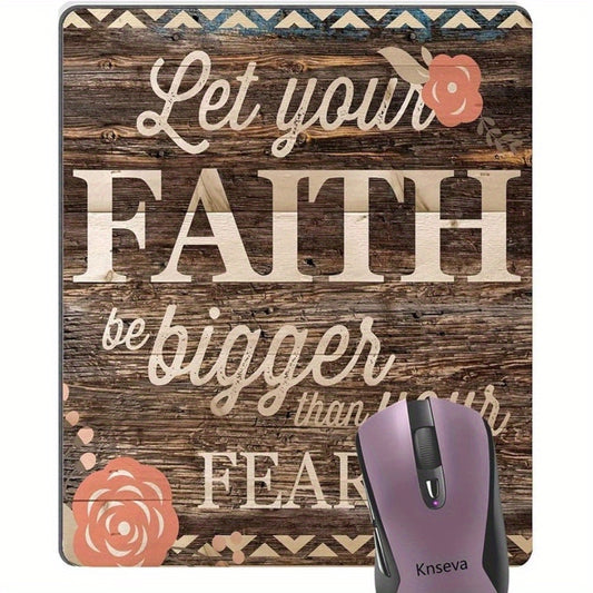 Inspirational 'Let Your Faith Be Bigger Than Your Fears' Vintage Floral Wood Mouse Pad - Non-Slip, Washable Rubber Base for Office Comfort