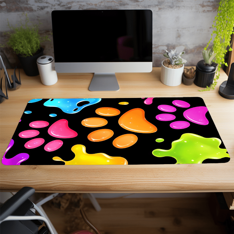 Colorful Cat Paw Print Large Gaming Mouse Pad, Non-Slip Rubber Base Oblong Desk Mat, HD Office Keyboard Pad Accessory for Computer, 35.4x15.7 Inches