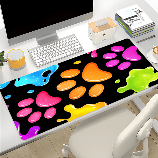 Colorful Cat Paw Print Large Gaming Mouse Pad, Non-Slip Rubber Base Oblong Desk Mat, HD Office Keyboard Pad Accessory for Computer, 35.4x15.7 Inches