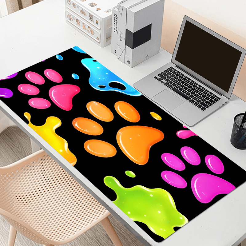 Colorful Cat Paw Print Large Gaming Mouse Pad, Non-Slip Rubber Base Oblong Desk Mat, HD Office Keyboard Pad Accessory for Computer, 35.4x15.7 Inches