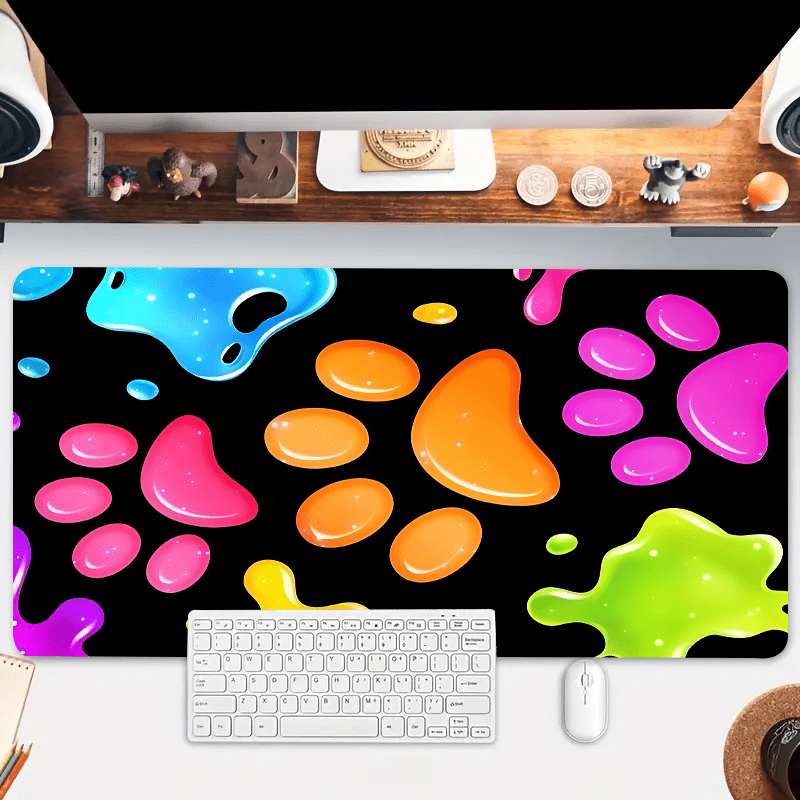 Colorful Cat Paw Print Large Gaming Mouse Pad, Non-Slip Rubber Base Oblong Desk Mat, HD Office Keyboard Pad Accessory for Computer, 35.4x15.7 Inches