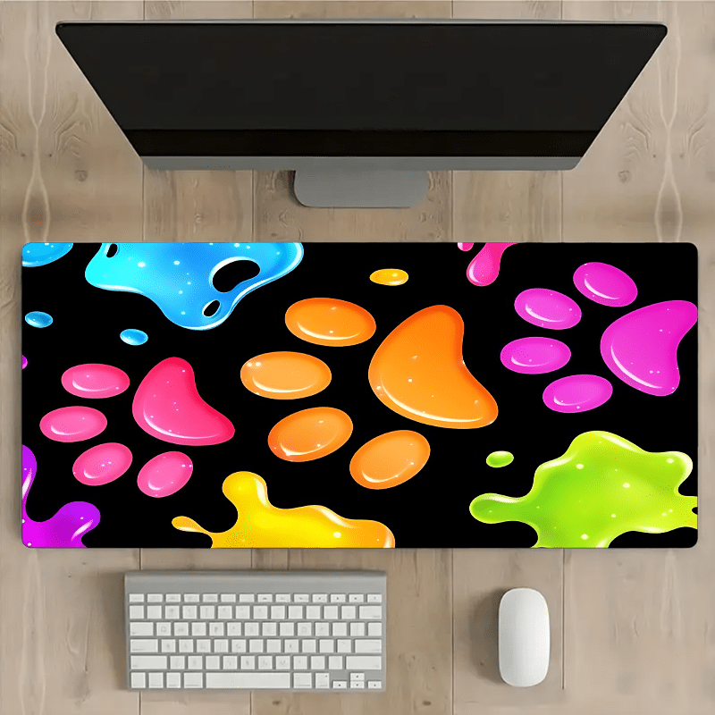 Colorful Cat Paw Print Large Gaming Mouse Pad, Non-Slip Rubber Base Oblong Desk Mat, HD Office Keyboard Pad Accessory for Computer, 35.4x15.7 Inches