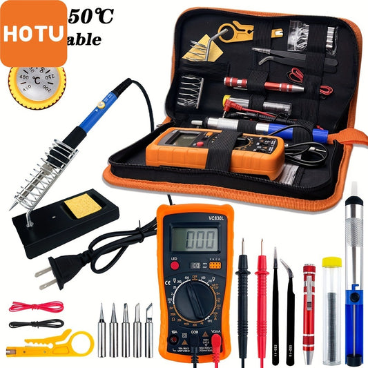 19pcs Soldering Iron Set, DIY Manual Set With Digital Display Multimeter, Temperature Adjustment Soldering Iron, Precision Circuit Maintenance Tool