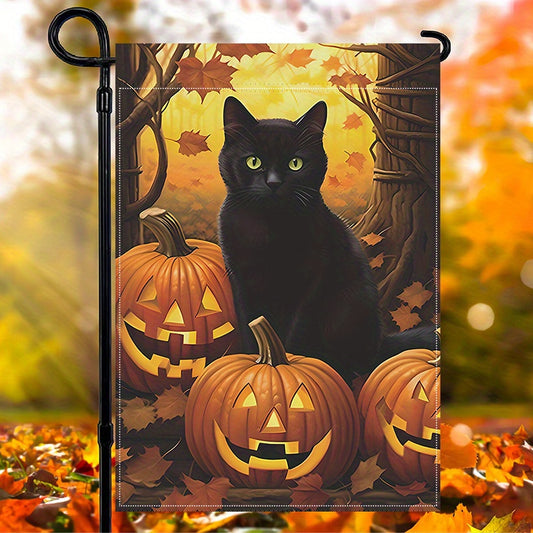 1pc Halloween Black Cat Garden Flag Linen Double-Sided Print Burlap Outdoor Decor Vertical House Banner No Flag Pole 12X18 Inch