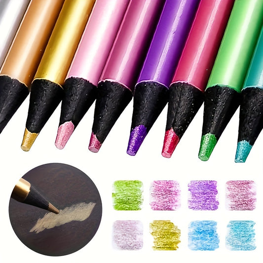 12pcs Metallic Colored Pencils Set - Vibrant, Non-Toxic Art & Sketching Pencils with 3.0mm Soft Core for Adults and Artists, Assorted Wood Colors