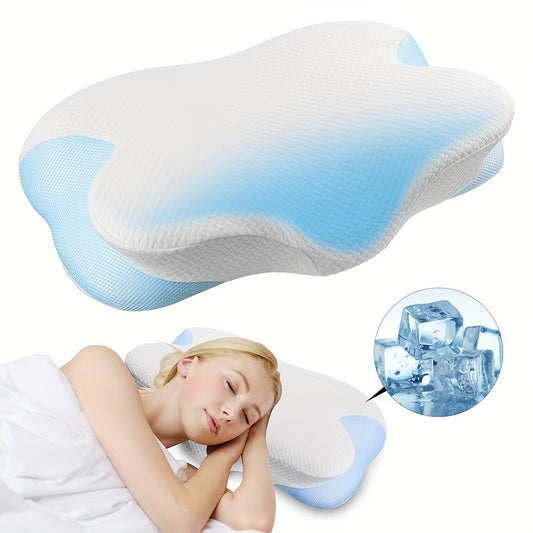 Ergonomic Memory Foam Cervical Pillow with Removable Cover – Orthopedic Contour Neck Support Pillow for Side, Back, Stomach Sleepers – Knitted Polyester Pillowcase, Machine Washable – Bedding Supplies