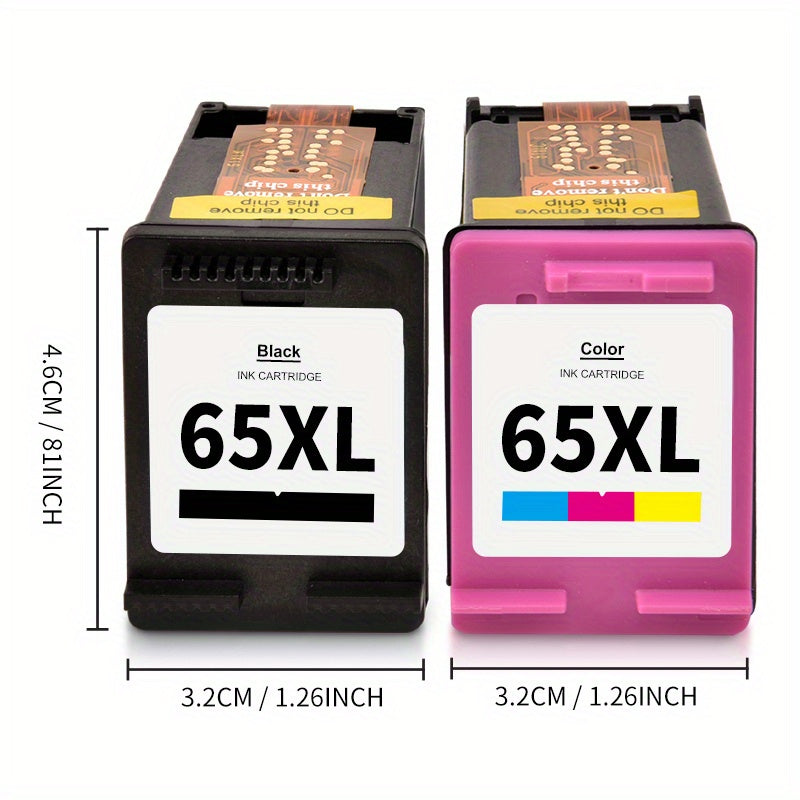 LLAOLLAO Ink Cartridge Replacement For 65XL 65 XL Use With Envy 5055 5052 5012 DeskJet 3755 2622 3752 2655 2600 2652 2636 2642 3720 3722 (1 Black, 1 Tri-Color, 2pcs)