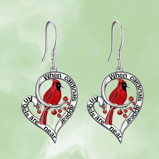 Charming Heart-Shaped Cardinal Pendant Earrings - Versatile Hollow Design - Ideal for Christmas, Halloween, Thanksgiving Gifts