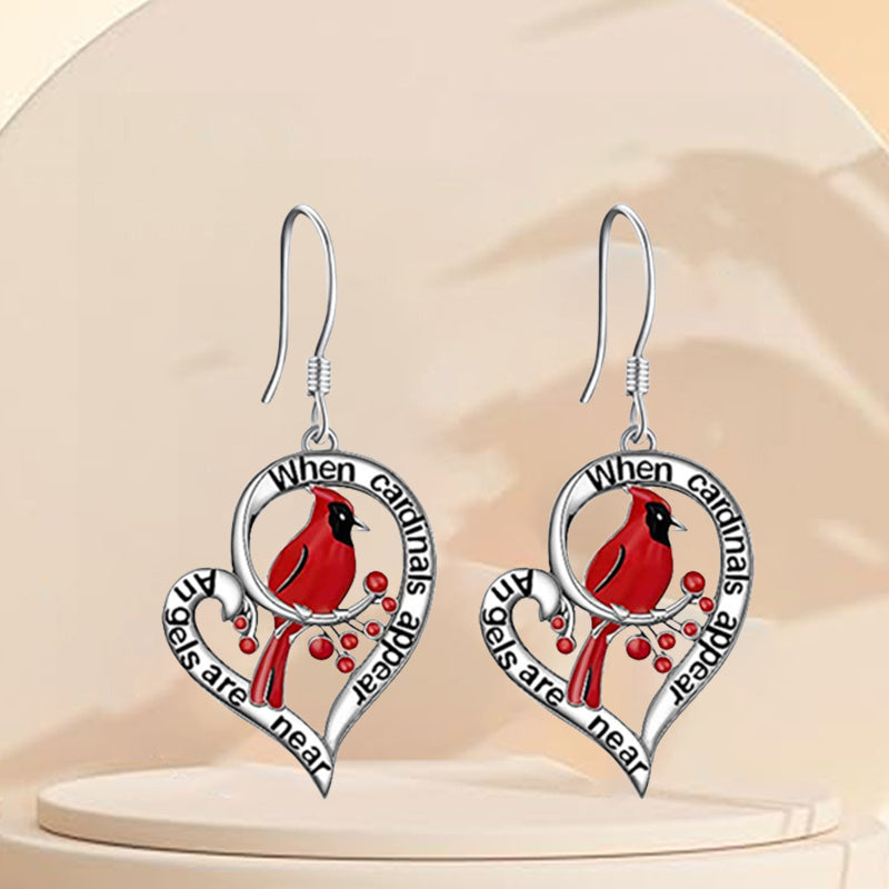 Charming Heart-Shaped Cardinal Pendant Earrings - Versatile Hollow Design - Ideal for Christmas, Halloween, Thanksgiving Gifts