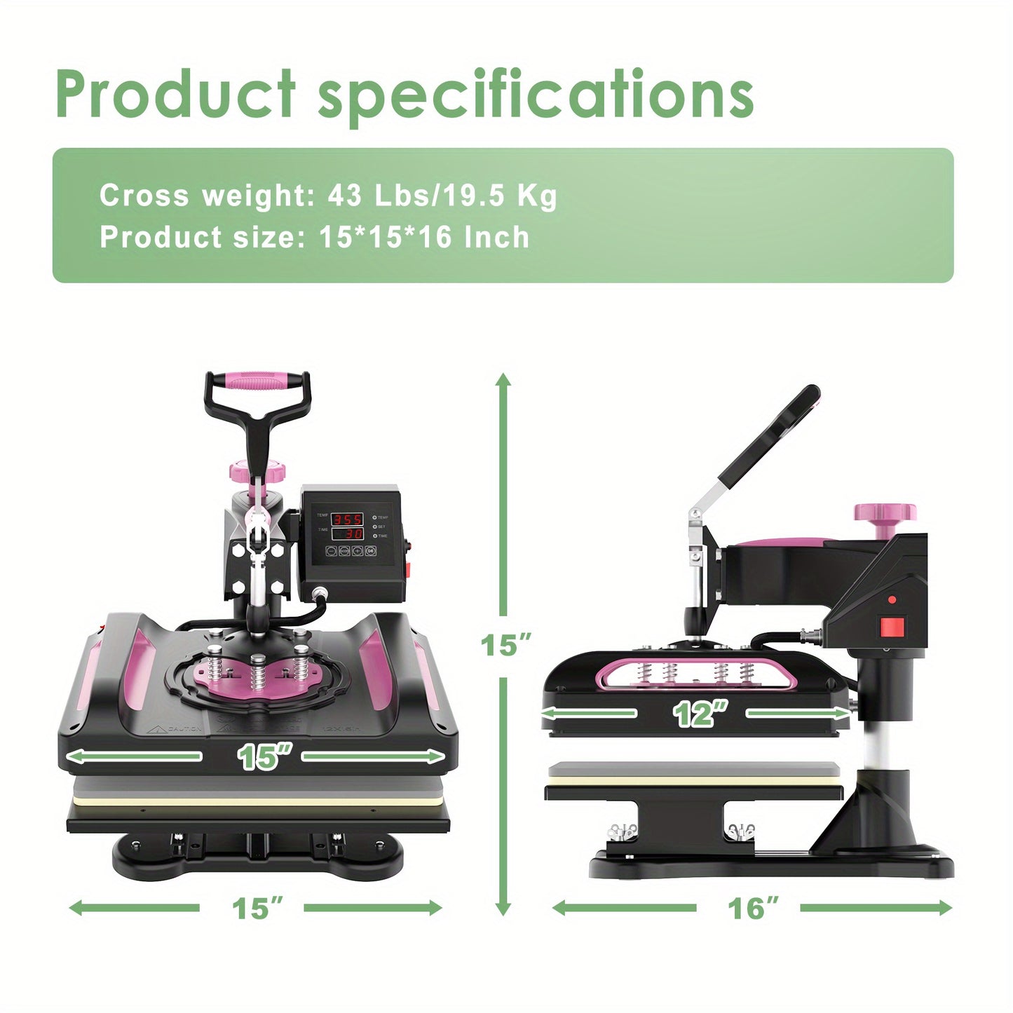 Pro 5 in 1 Heat Press Machine 12x15 inch 360-Degree Swing Away Digital T Shirt Pressing Machine Multifunction Heat Transfer Sublimation Combo for T Shirts Mugs Hat Plate Cap