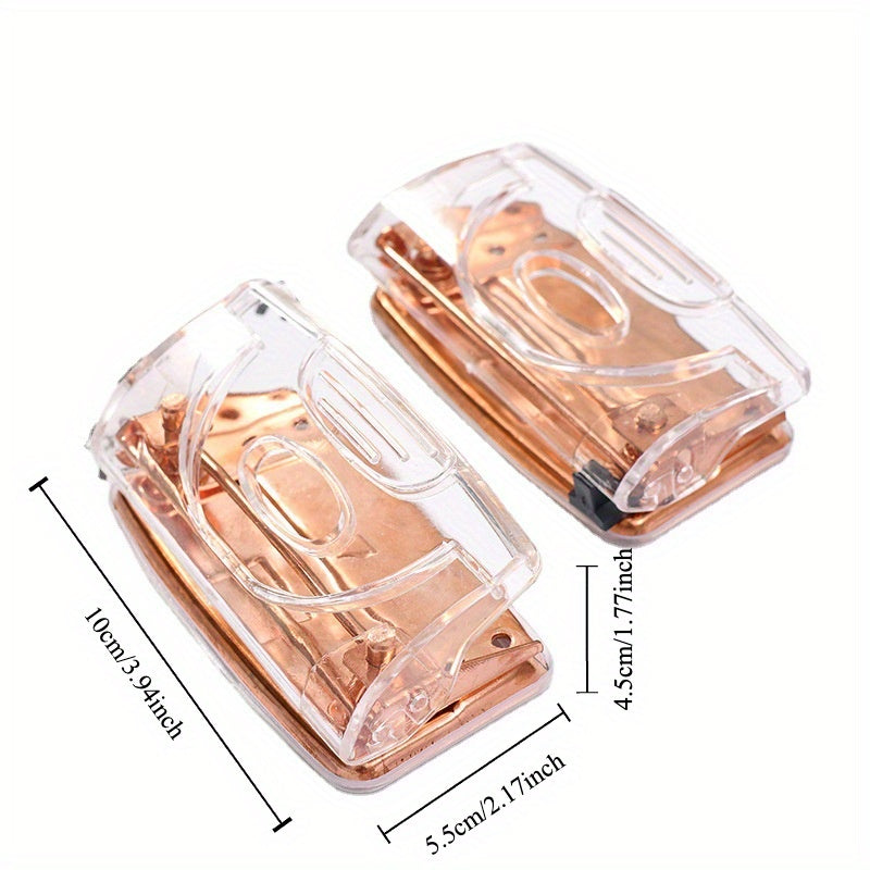 Rose Golden Acrylic Stapler and Punch Set with Staple Remover and Scissors - Transparent Office Desk Accessories Kit