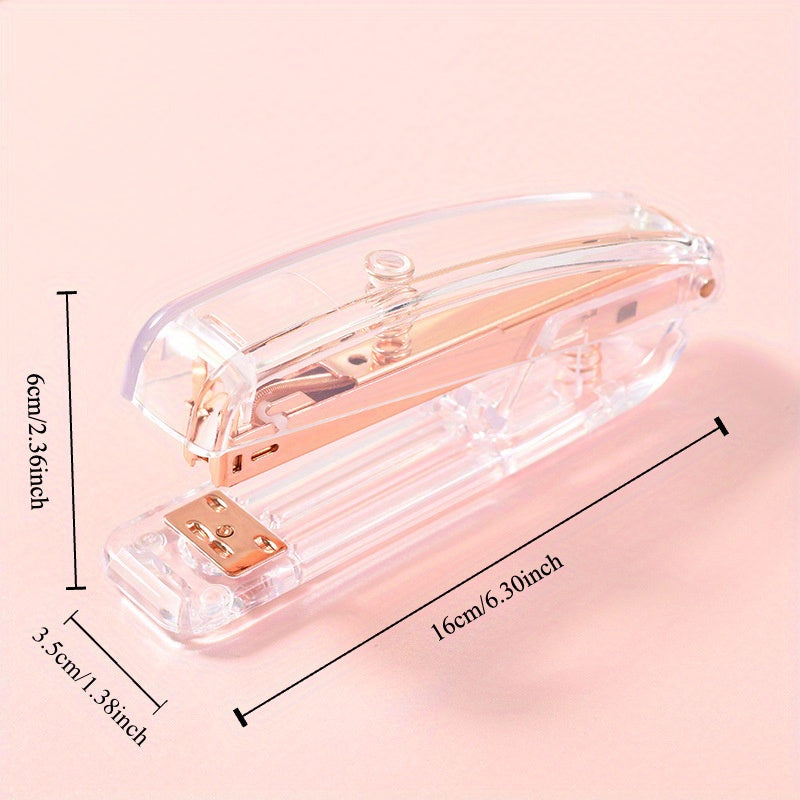 Rose Golden Acrylic Stapler and Punch Set with Staple Remover and Scissors - Transparent Office Desk Accessories Kit