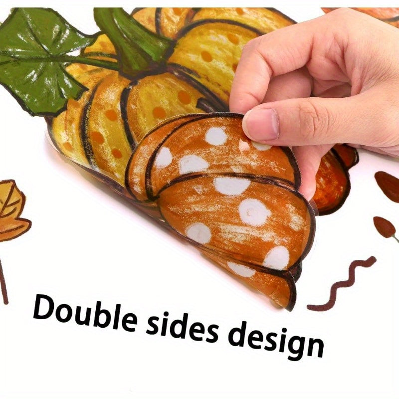 Autumn Harvest Window Clings, 6-Pack Pumpkin and Maple Leaf Static Decals, Plastic Thanksgiving Fall Decorations, No Electricity Needed, Featherless Glass Sticker Set