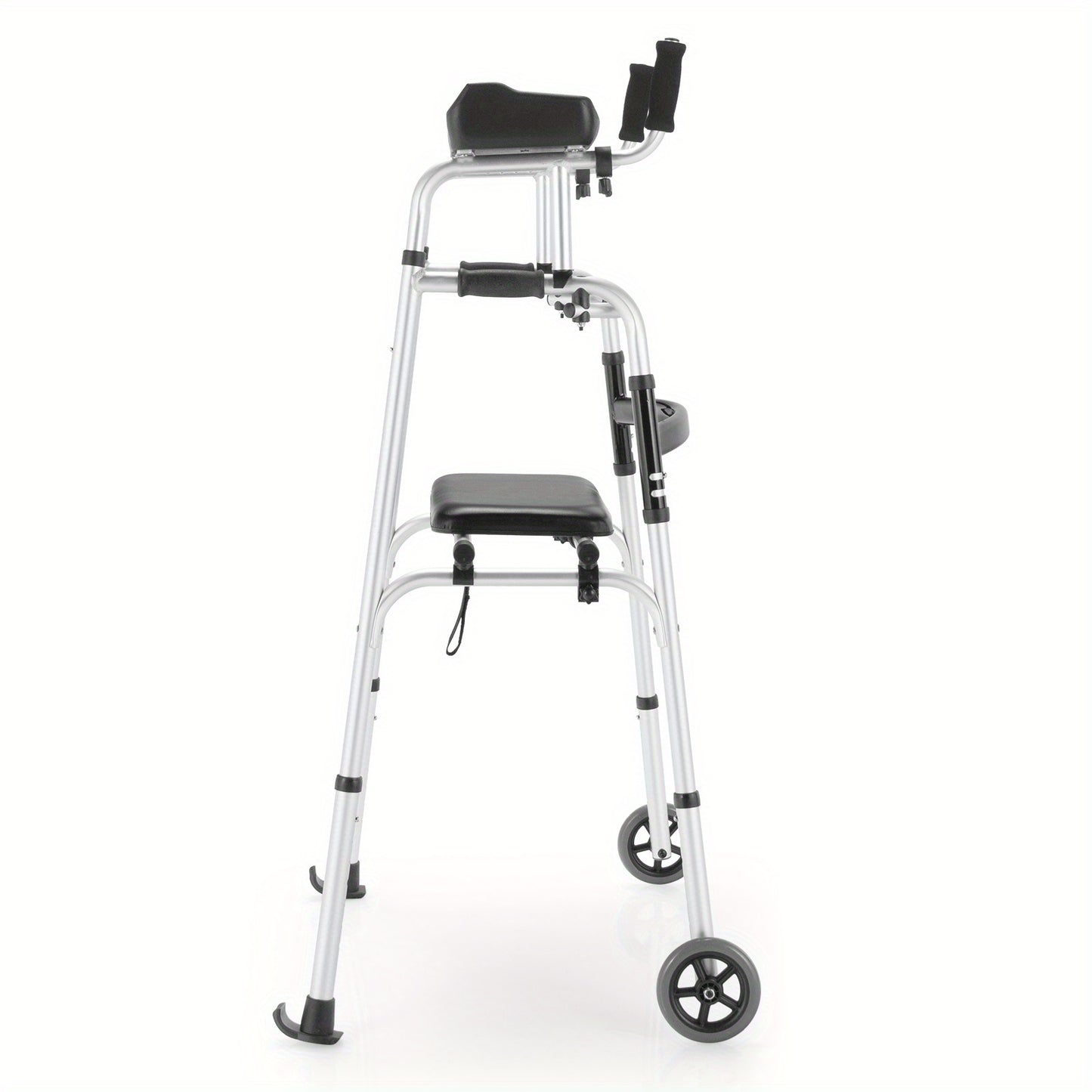 Costway Foldable Aluminum Alloy Walker Wheel Walking Frame W/ Seat & Armrest Pad