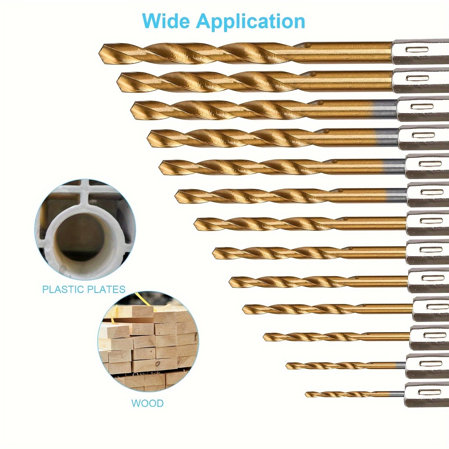 19pcs Titanium Coated Drill Bit Set (1/16"-1/4") With Hex Shank - Quick Change, 135° Tip For Wood, Soft Metal & Plastic