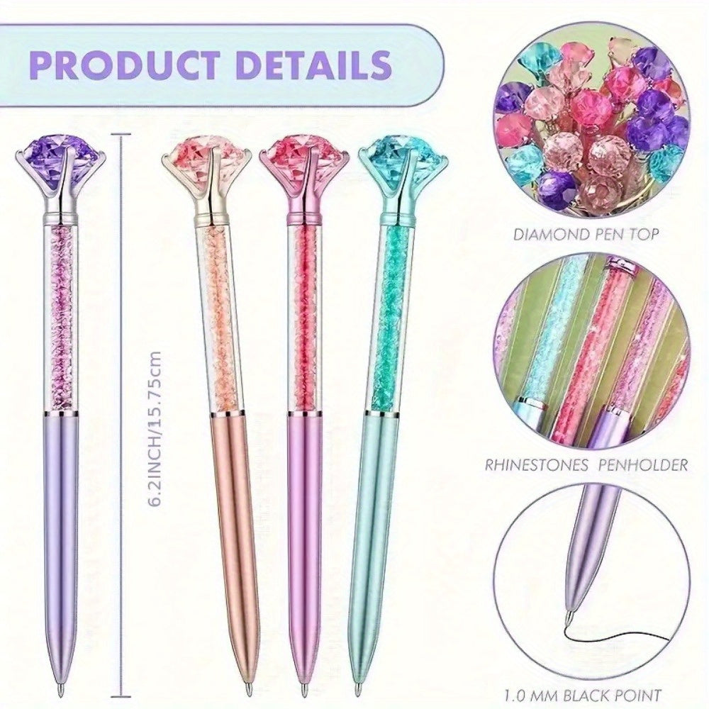 16pcs Crystal Ballpoint Pens - Elegant Office & School Supplies, Perfect Gift for Women, Bridesmaids, and Coworkers - Twist Closure, Medium Point, Black Ink