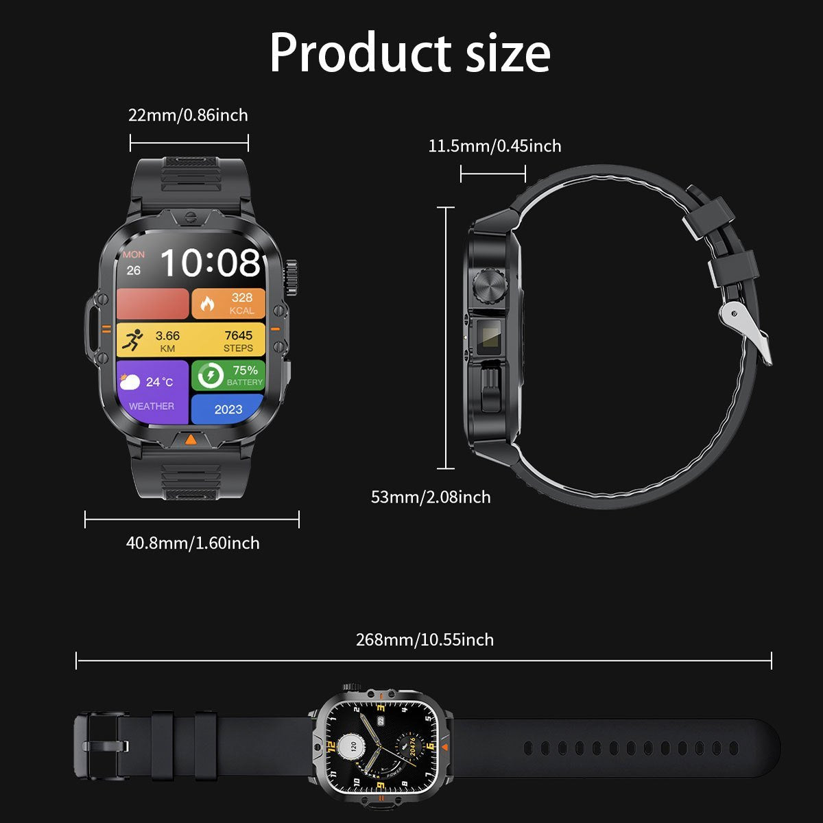 LIGE smart watch 2.01"/IP67 waterproof/100+multi-sport modes/LED lighting/message push/reminder function/weathe/find phone for Android&IPhone. Suitable for both men and women.