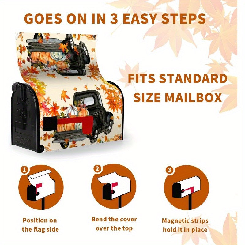 Festive Fall Mailbox Cover: Magnetic Pumpkin Truck Mailbox Decor, Waterproof, 21x18 Inch