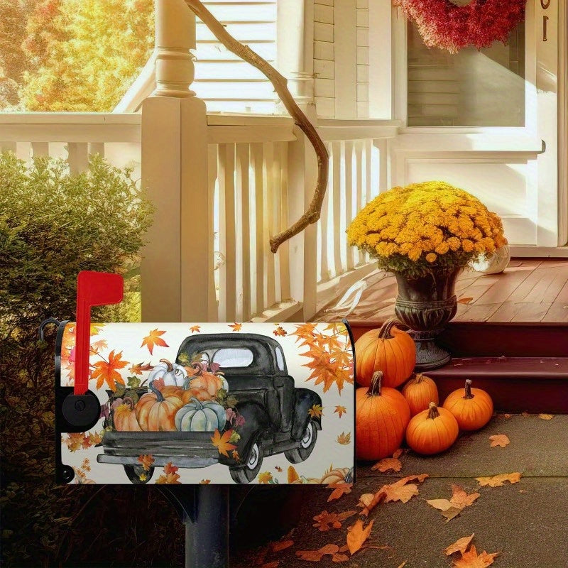 Festive Fall Mailbox Cover: Magnetic Pumpkin Truck Mailbox Decor, Waterproof, 21x18 Inch