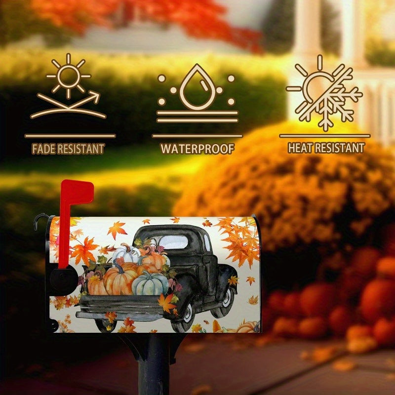 Festive Fall Mailbox Cover: Magnetic Pumpkin Truck Mailbox Decor, Waterproof, 21x18 Inch