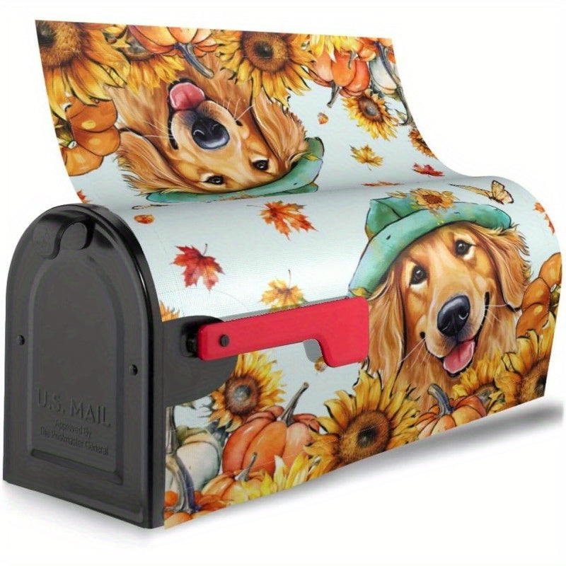 Autumn Harvest Theme Magnetic Mailbox Cover - Standard Size 21x18 Inch, Decorative Sunflower & Pumpkin Design, MailWraps for Garden Home Decor, Weather-Resistant Outdoor Mailbox Post Cover