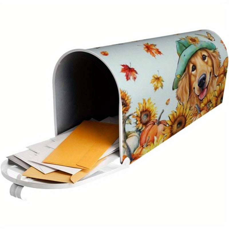 Autumn Harvest Theme Magnetic Mailbox Cover - Standard Size 21x18 Inch, Decorative Sunflower & Pumpkin Design, MailWraps for Garden Home Decor, Weather-Resistant Outdoor Mailbox Post Cover