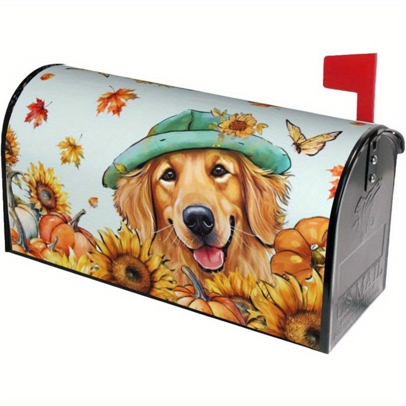 Autumn Harvest Theme Magnetic Mailbox Cover - Standard Size 21x18 Inch, Decorative Sunflower & Pumpkin Design, MailWraps for Garden Home Decor, Weather-Resistant Outdoor Mailbox Post Cover