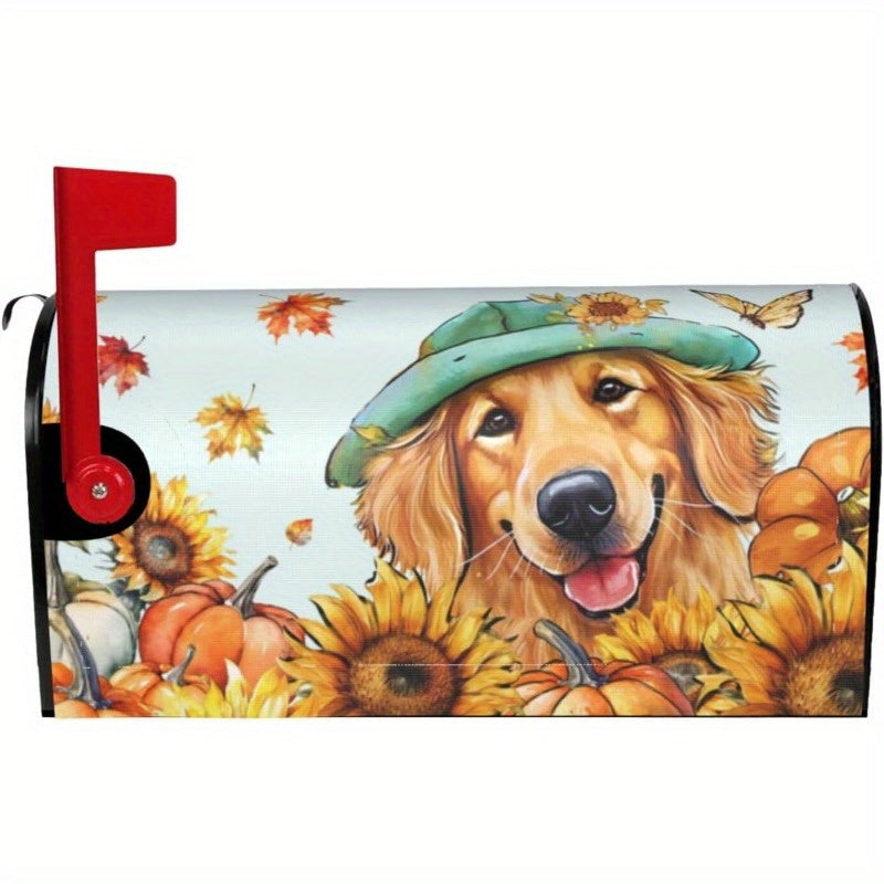 Autumn Harvest Theme Magnetic Mailbox Cover - Standard Size 21x18 Inch, Decorative Sunflower & Pumpkin Design, MailWraps for Garden Home Decor, Weather-Resistant Outdoor Mailbox Post Cover