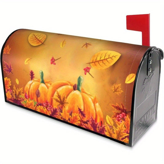 Autumn Harvest Magnetic Mailbox Cover – 1pc, Standard Size 21x18 Inch – Outdoor Thanksgiving Decoration with Pumpkin and Leaf Design – Durable, Fits Garden & Home Mailboxes