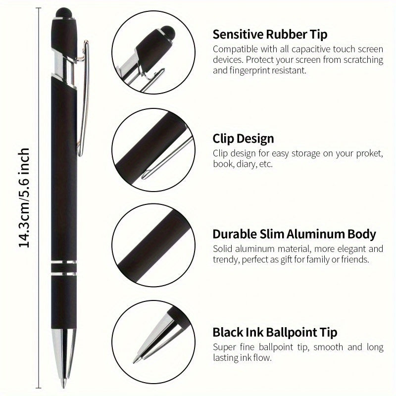 Customizable Metal Ballpoint Pen Set with Stylus - Smooth Writing, Medium Point, Retractable - Ideal for Office, School, Journaling & Art Projects, Available in 8/16/24pcs