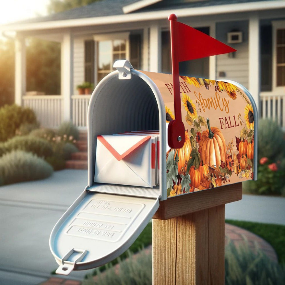 Autumn Thanksgiving Sunflower & Pumpkin Magnetic Mailbox Cover - Waterproof, Standard Size 21x18 Inches, Outdoor Holiday Decor