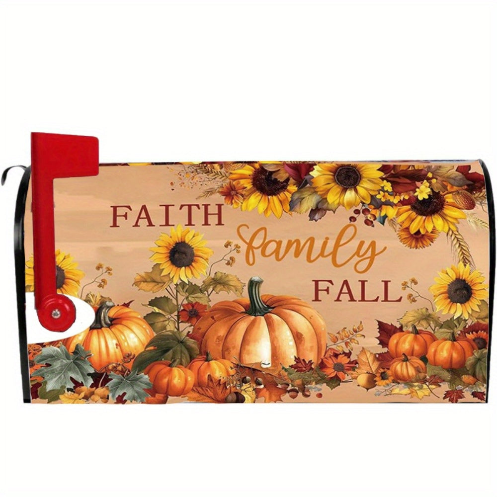 Autumn Thanksgiving Sunflower & Pumpkin Magnetic Mailbox Cover - Waterproof, Standard Size 21x18 Inches, Outdoor Holiday Decor