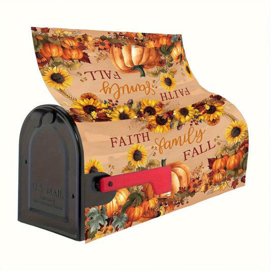 Autumn Thanksgiving Sunflower & Pumpkin Magnetic Mailbox Cover - Waterproof, Standard Size 21x18 Inches, Outdoor Holiday Decor