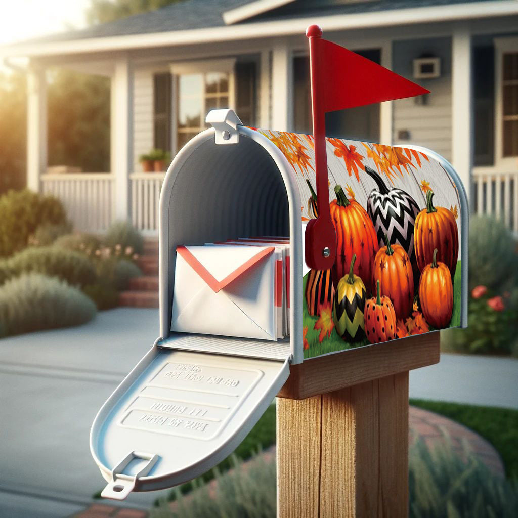 Autumn Charm Magnetic Mailbox Cover - Waterproof Pumpkin & Maple Leaf Design, Standard Size 21X18 Inches